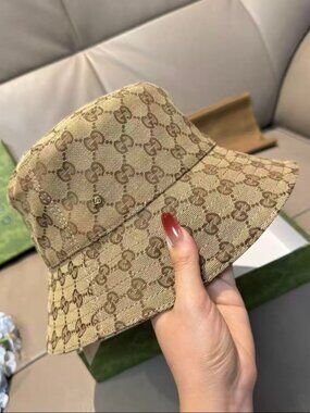 Gucci Beige GG Monogram Bucket Hat Canvas Sun Hat